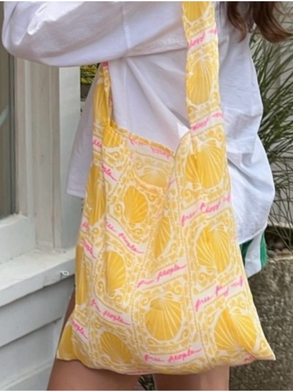 Yellow Patterned Tote Bag - free people sea shell gauze